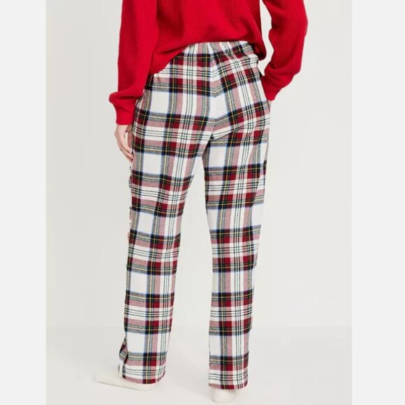 NWT Old Navy Mid-Rise Flannel Pajama Sleep Pants Red White Tartan Women X-Large - Picture 2 of 4